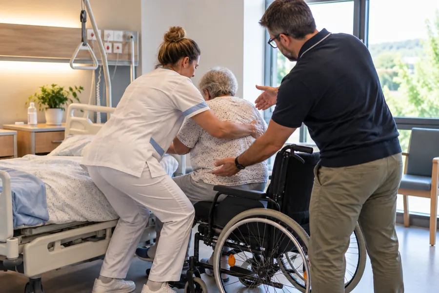 Conseils à une aide-soignante lors d’un transfert d’un patient du lit au fauteuil